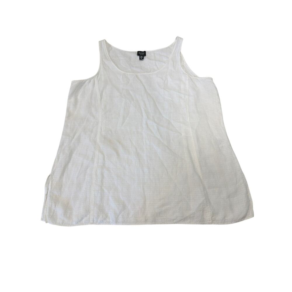 Eileen Fisher White Linen Blend Tank Top Scoop Neck Shell Size Petite Large